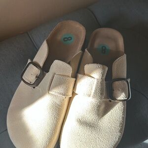 Ivory Suede Platform Clogs